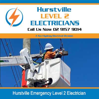 Level 2 Electrician on a power pole performing emergency electrical work in Hurstville